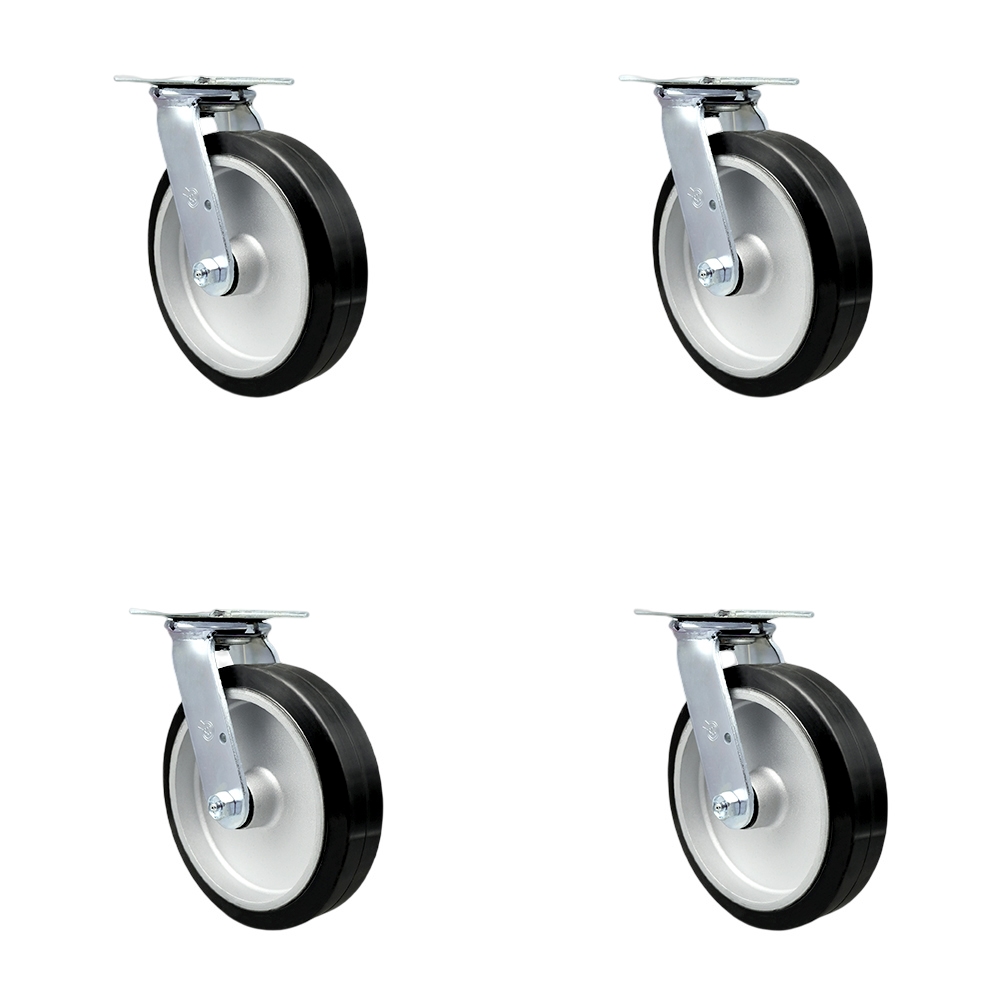 SCC-30CS820-RAR-BSL-4 Rubber on Aluminum Swivel Top Plate Casters, Heavy Duty with 8 in. Wheels - 2400 lbs Total Capacity - Set of 4