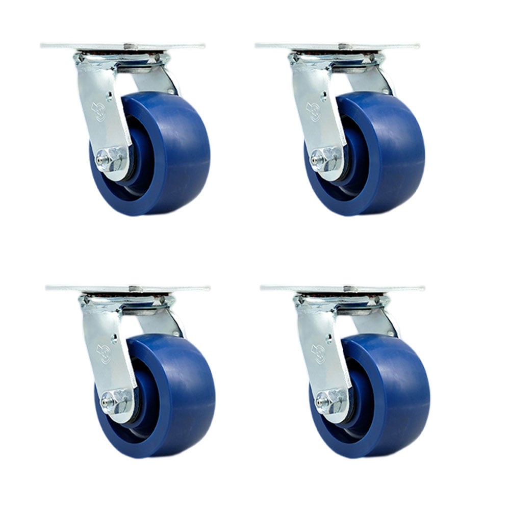 Stainless Steel Solid Polyurethane Swivel Top Plate Casters, Heavy Duty with 4 in. Wheels - 2800 lbs Total Capacity - Set of 4