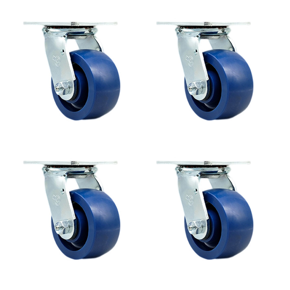 Stainless Steel Solid Polyurethane Swivel Top Plate Casters, Heavy Duty with 4 in. Wheels - 2800 lbs Total Capacity - Set of 4