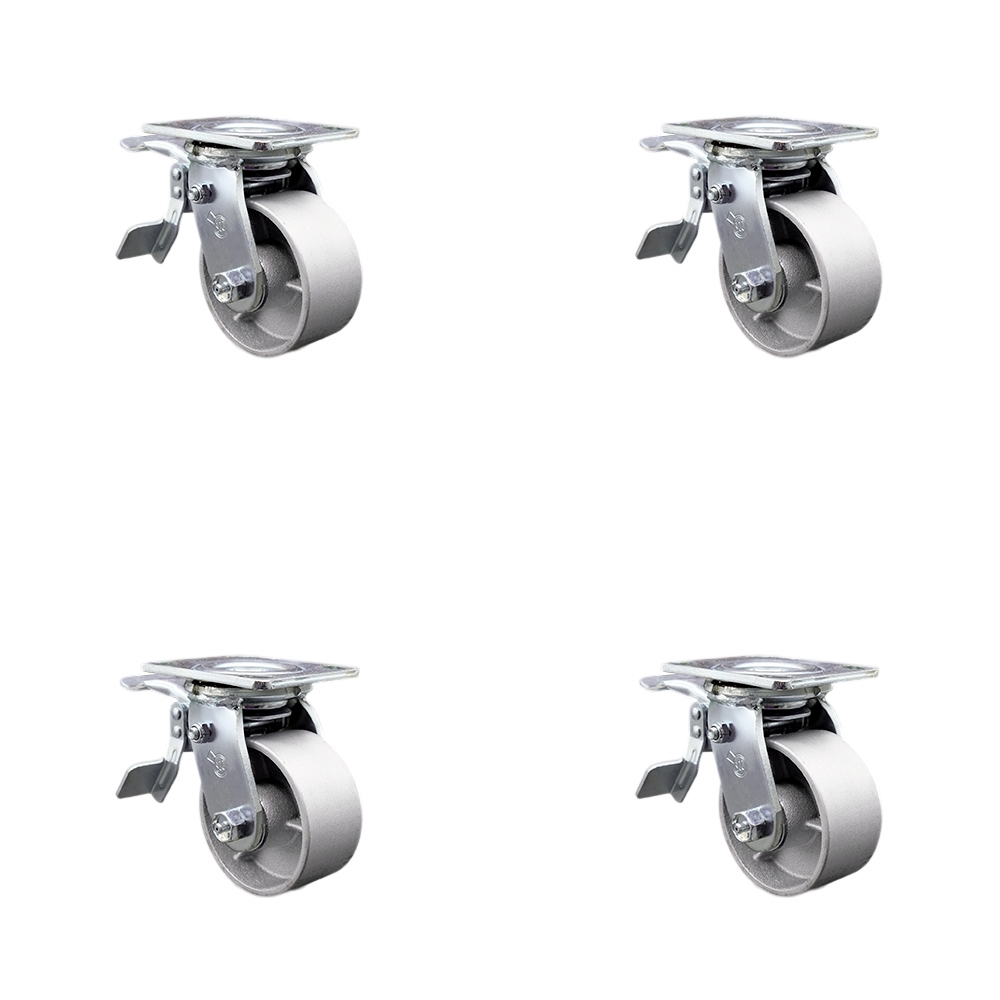 SCC-TTL30S420-SSR-4 Semi Steel Cast Iron Swivel Top Plate Casters, Heavy Duty with 4 in. Wheels - 4000 lbs Total Capacity - Set of 4