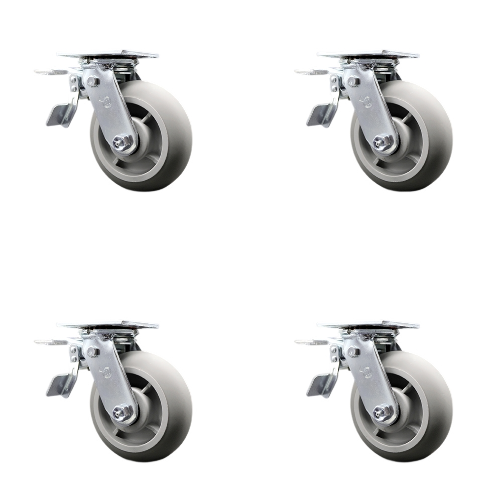 Thermoplastic Rubber Donut Tread Swivel Top Plate Casters, Heavy Duty with 6 in. Wheels - 2000 lbs Total Capacity - Set of 4