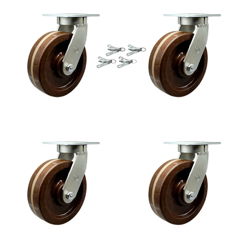SCC-KP92S1030-PHRHT-BSL-4 10 in. Swivel Top Plate Caster Set Extra Heavy Duty Casters with High Temperature Phenolic Wheels - Set of 4