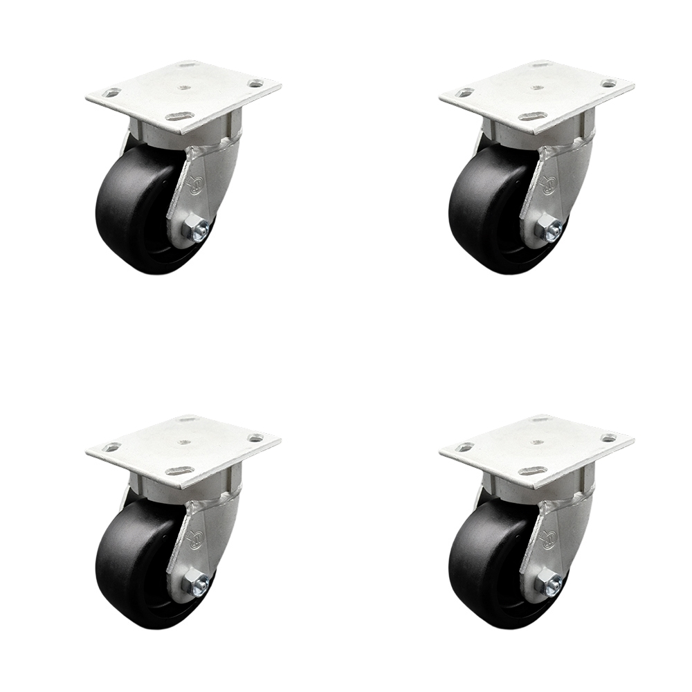 SCC-KP30S420-GFNR-4 Kingpinless Glass Filled Nylon Swivel Top Plate Caster with 4 x 2 in. Black Wheels - 4800 lbs Total Capacity - Set of 4