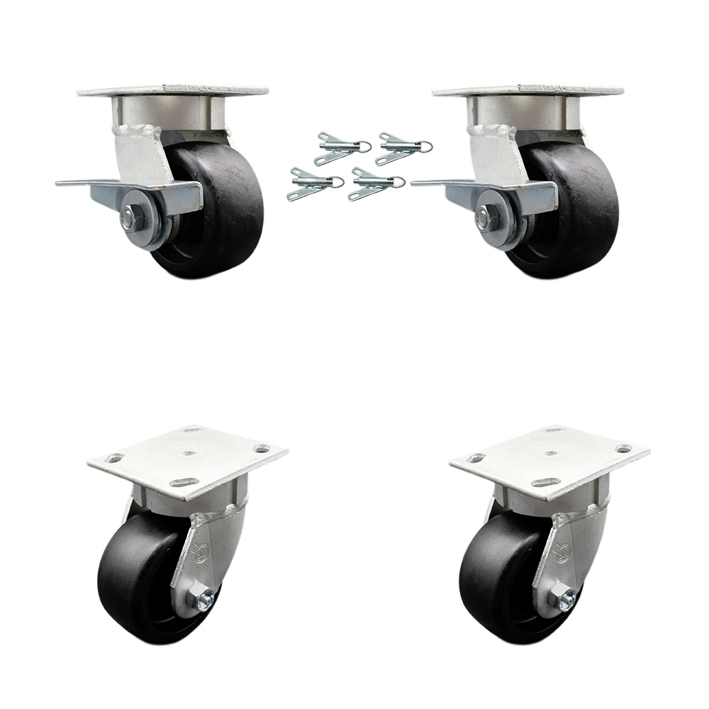 SCC-KP30S420-GFNR-SLB-BSL-2-BSL-2 Kingpinless Glass Filled Nylon Swivel Top Plate Caster with 4 x 2 in. Black Wheels - 4800 lbs Capacity - Set of 4