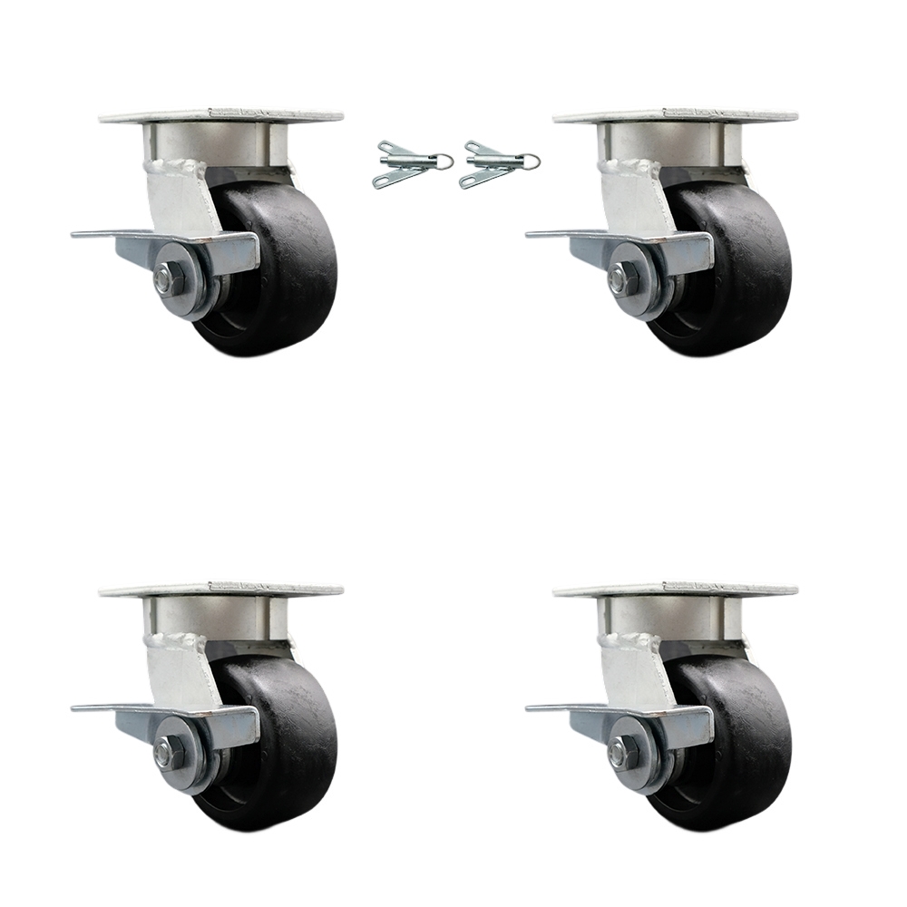 SCC-KP30S420-GFNR-SLB-BSL-2-SLB-2 Kingpinless Glass Filled Nylon Swivel Top Plate Caster with 4 x 2 in. Black Wheels - 4800 lbs Capacity - Set of 4