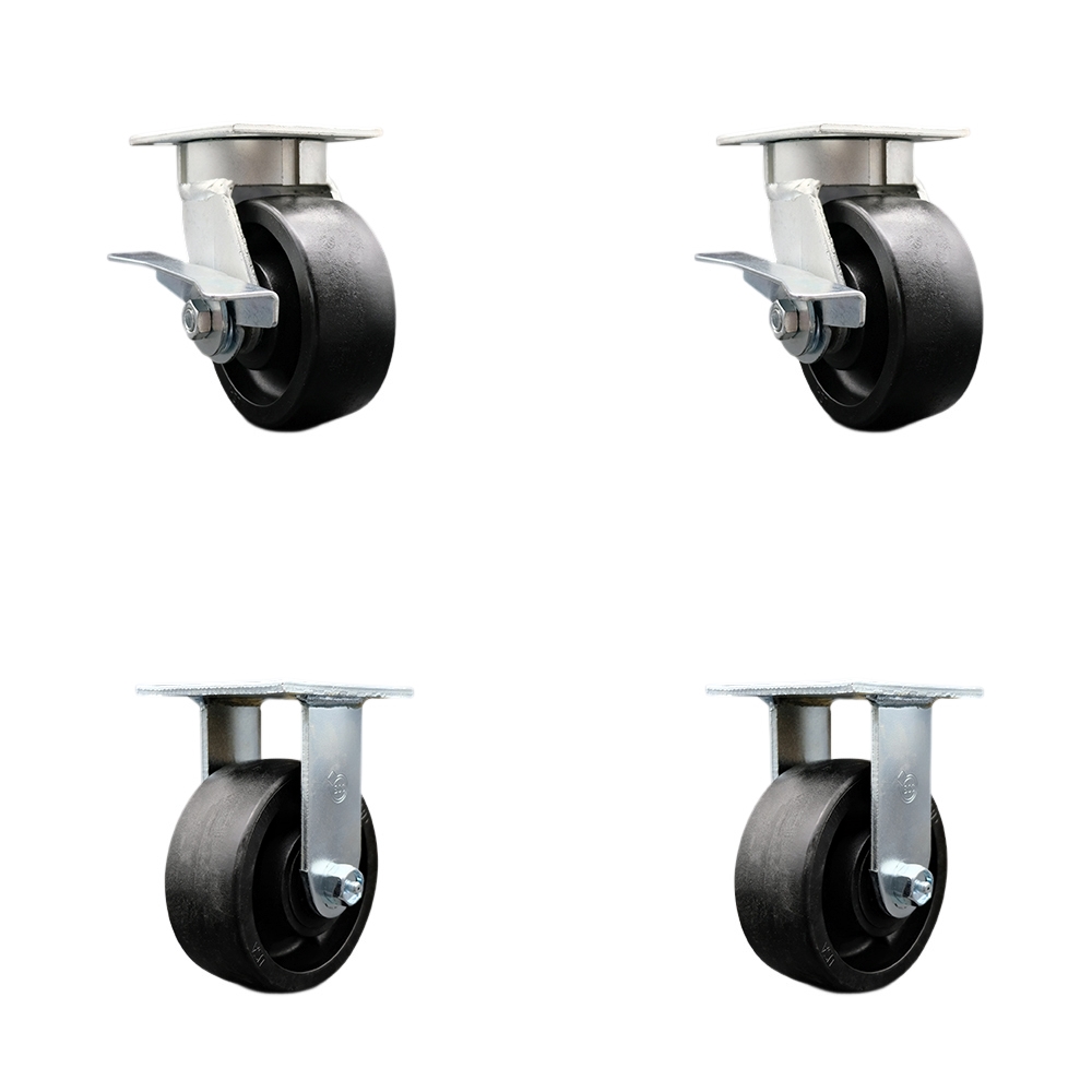 SCC-KP30S520-GFNR-2-R-2 Kingpinless Glass Filled Nylon Swivel Top Plate Caster with 5 x 2 in. Black Wheels - 5000 lbs Total Capacity - Set of 4