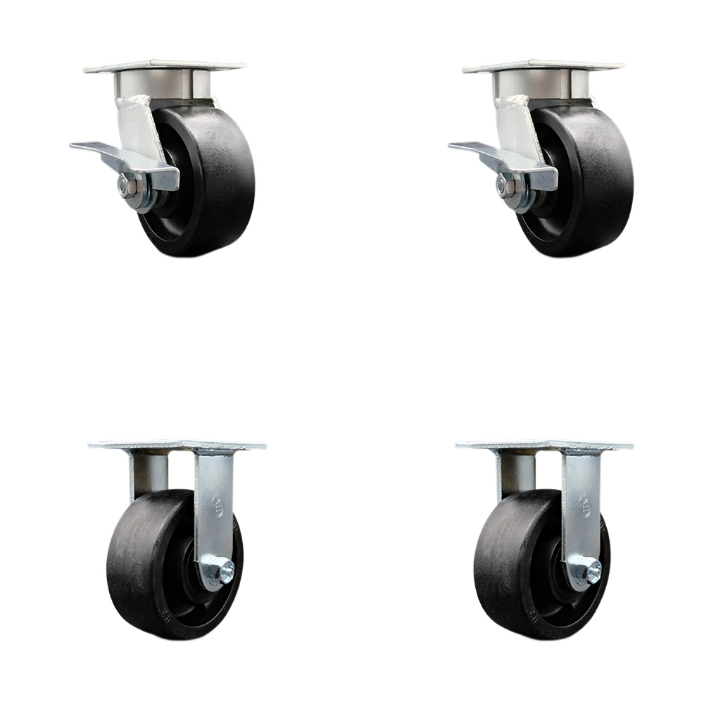 SCC-KP30S520-GFNR-SLB-2-R-2 Kingpinless Glass Filled Nylon Swivel Top Plate Caster with 5 x 2 in. Black Wheels - 5000 lbs Total Capacity - Set of 4