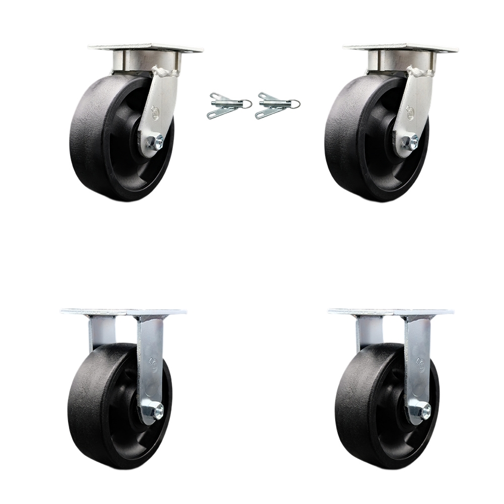 SCC-KP30S620-GFNR-BSL-2-R-2 Kingpinless Glass Filled Nylon Swivel Top Plate Caster with 6 x 2 in. Black Wheels - 5000 lbs Total Capacity - Set of 4