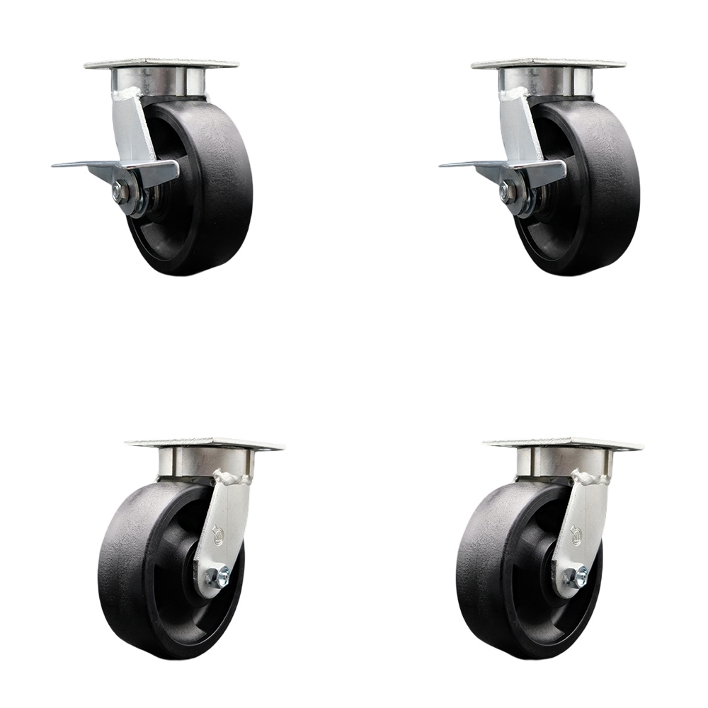 SCC-KP30S620-GFNR-SLB-BSL-2-BSL-2 Kingpinless Glass Filled Nylon Swivel Top Plate Caster with 6 x 2 in. Black Wheels - 5000 lbs Capacity - Set of 4