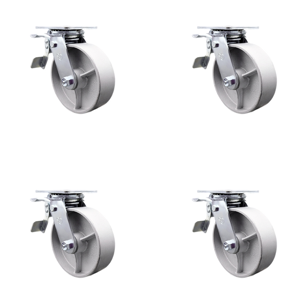SCC-TTL30S620-SSR-4 Semi Steel Cast Iron Swivel Top Plate Casters, Heavy Duty with 6 in. Wheels - 4800 lbs Total Capacity - Set of 4