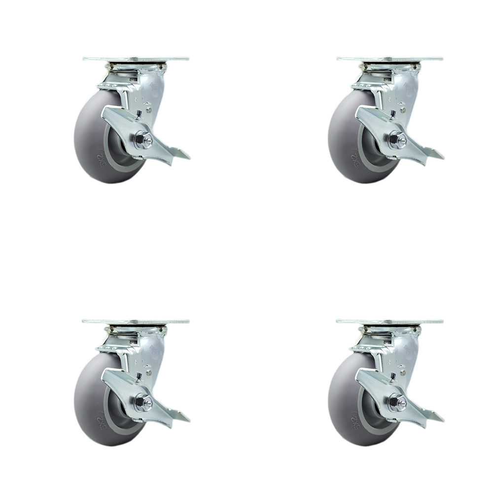 Stainless Steel Thermoplastic Rubber Donut Tread Swivel Top Plate Casters, Heavy Duty with 5 in. Wheels - 1400 lbs Total Capacity - Set of 4