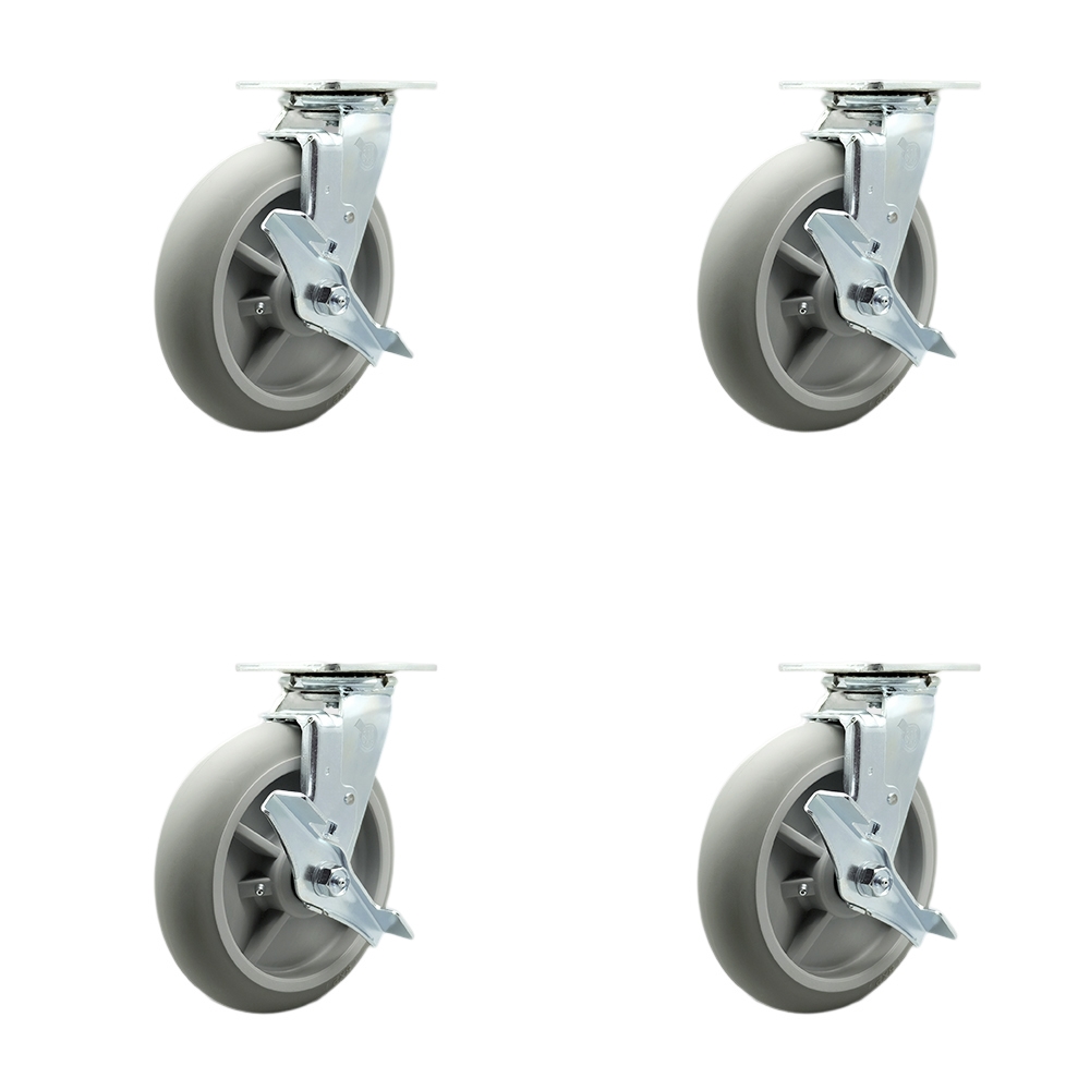 SCC-SS30S820-TPRRD-TLB-BSL-4 Stainless Steel Thermoplastic Rubber Donut Tread Swivel Top Plate Casters, Heavy Duty with 8 in. Wheels - Set of 4