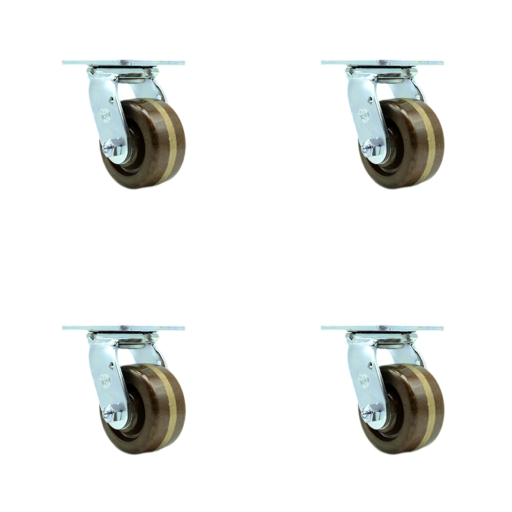SCC-30CS420-PHRHT-BSL-4 High Temperature Phenolic Swivel Top Plate Casters, Heavy Duty with 4 in. Wheels - 3200 lbs Total Capacity - Set of 4