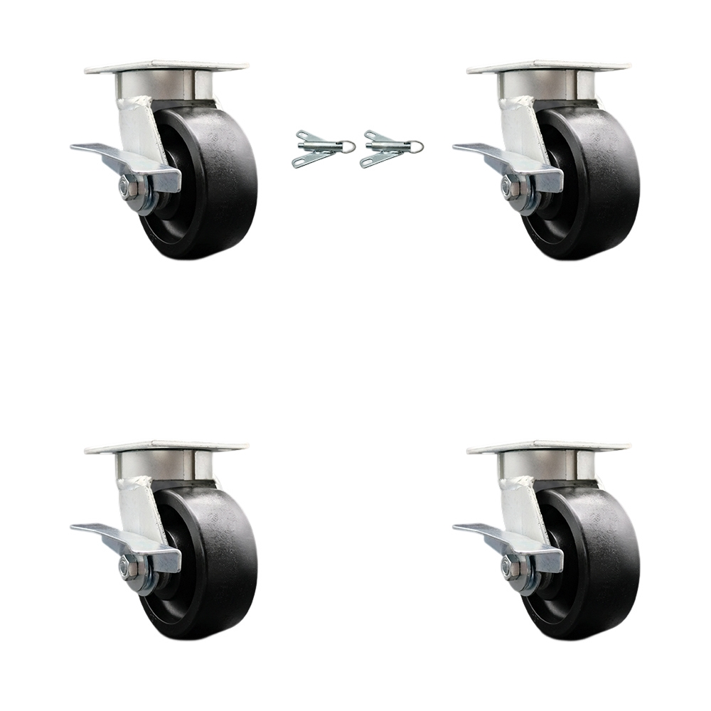 SCC-KP30S520-GFNR-SLB-BSL-2-SLB-2 Kingpinless Glass Filled Nylon Swivel Top Plate Caster with 5 x 2 in. Black Wheels - 5000 lbs Capacity - Set of 4