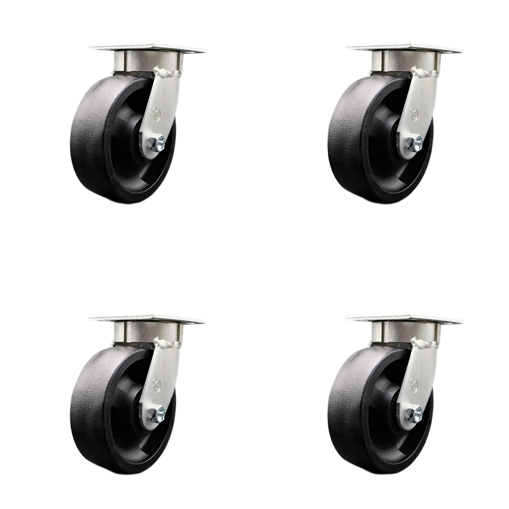 SCC-KP30S620-GFNR-4 Kingpinless Glass Filled Nylon Swivel Top Plate Caster with 6 x 2 in. Black Wheels - 5000 lbs Total Capacity - Set of 4