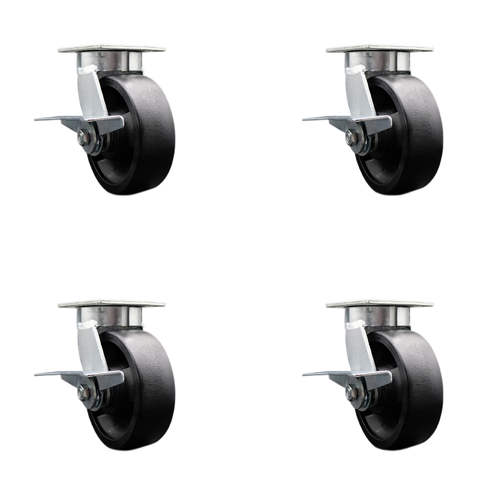 SCC-KP30S620-GFNR-SLB-BSL-4 Kingpinless Glass Filled Nylon Swivel Top Plate Caster with 6 x 2 in. Black Wheels - 5000 lbs Total Capacity - Set of 4
