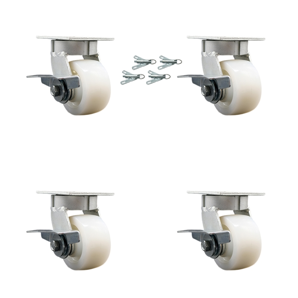 SCC-KP30S420-NYR-SLB-BSL-4 Kingpinless Nylon Swivel Top Plate Caster with 4 x 2 in. White Wheels - 3200 lbs Total Capacity - Set of 4