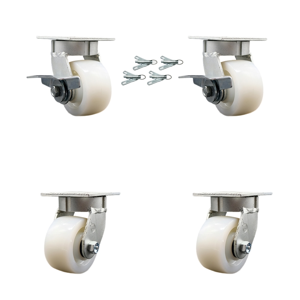 SCC-KP30S420-NYR-SLB-BSL-2-BSL-2 Kingpinless Nylon Swivel Top Plate Caster with 4 x 2 in. White Wheels - 3200 lbs Capacity - Set of 4