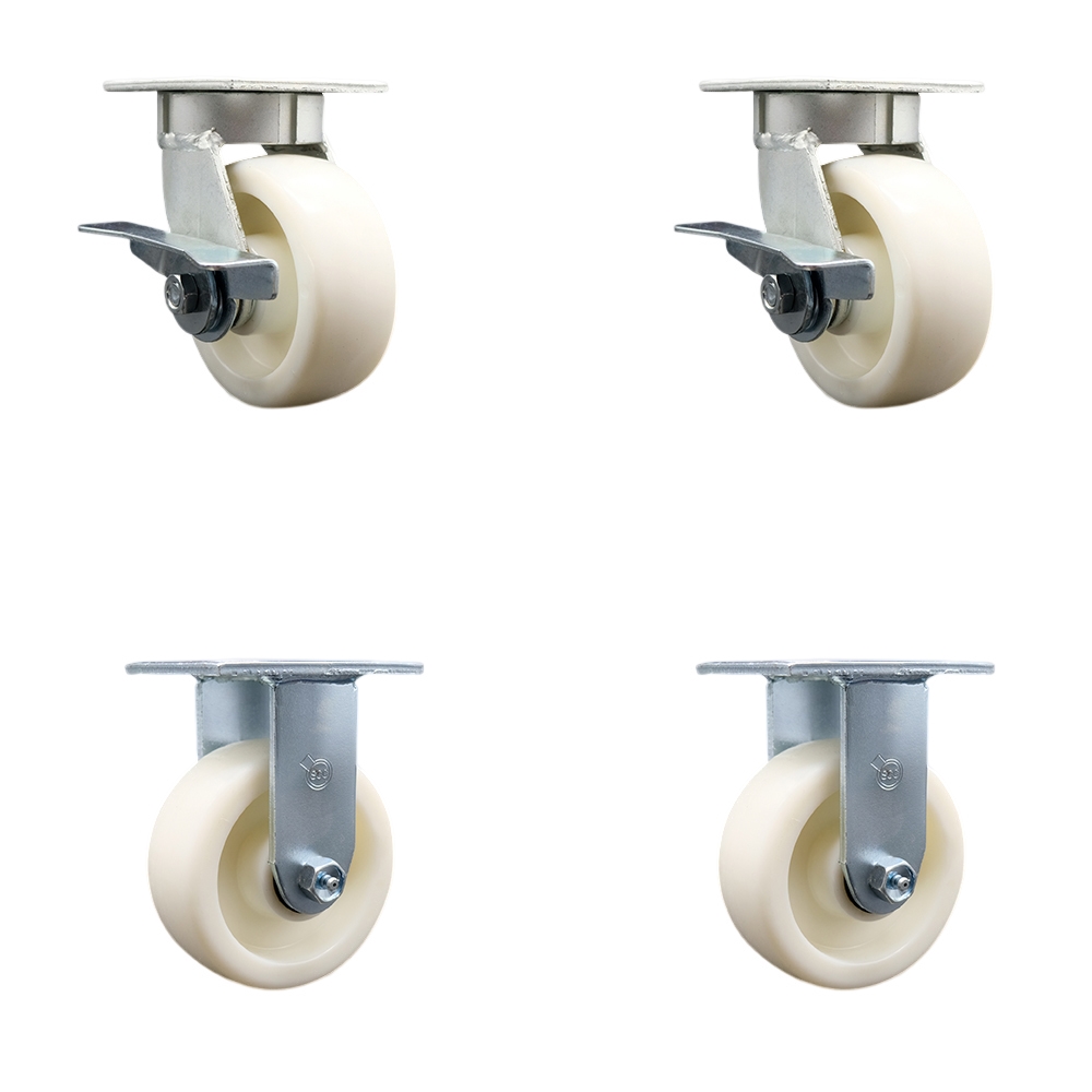 SCC-KP30S520-NYR-SLB-2-R-2 Kingpinless Nylon Swivel Top Plate Caster with 5 x 2 in. White Wheels - 3600 lbs Total Capacity - Set of 4