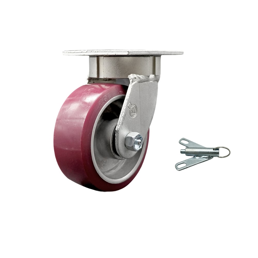 Kingpinless Polyurethane on Aluminum Swivel Top Plate Caster with 5 x 2 in. Maroon Wheel & Bolt on Swivel Lock - 900 lbs Capacity per Caster