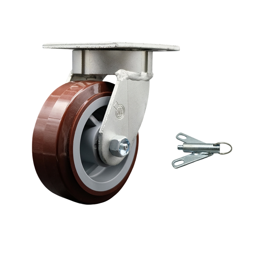 Kingpinless Polyurethane on Polyolefin Swivel Top Plate Caster with 5 x 2 in. Maroon Wheel & Bolt on Swivel Lock - 750 lbs Capacity per Caster
