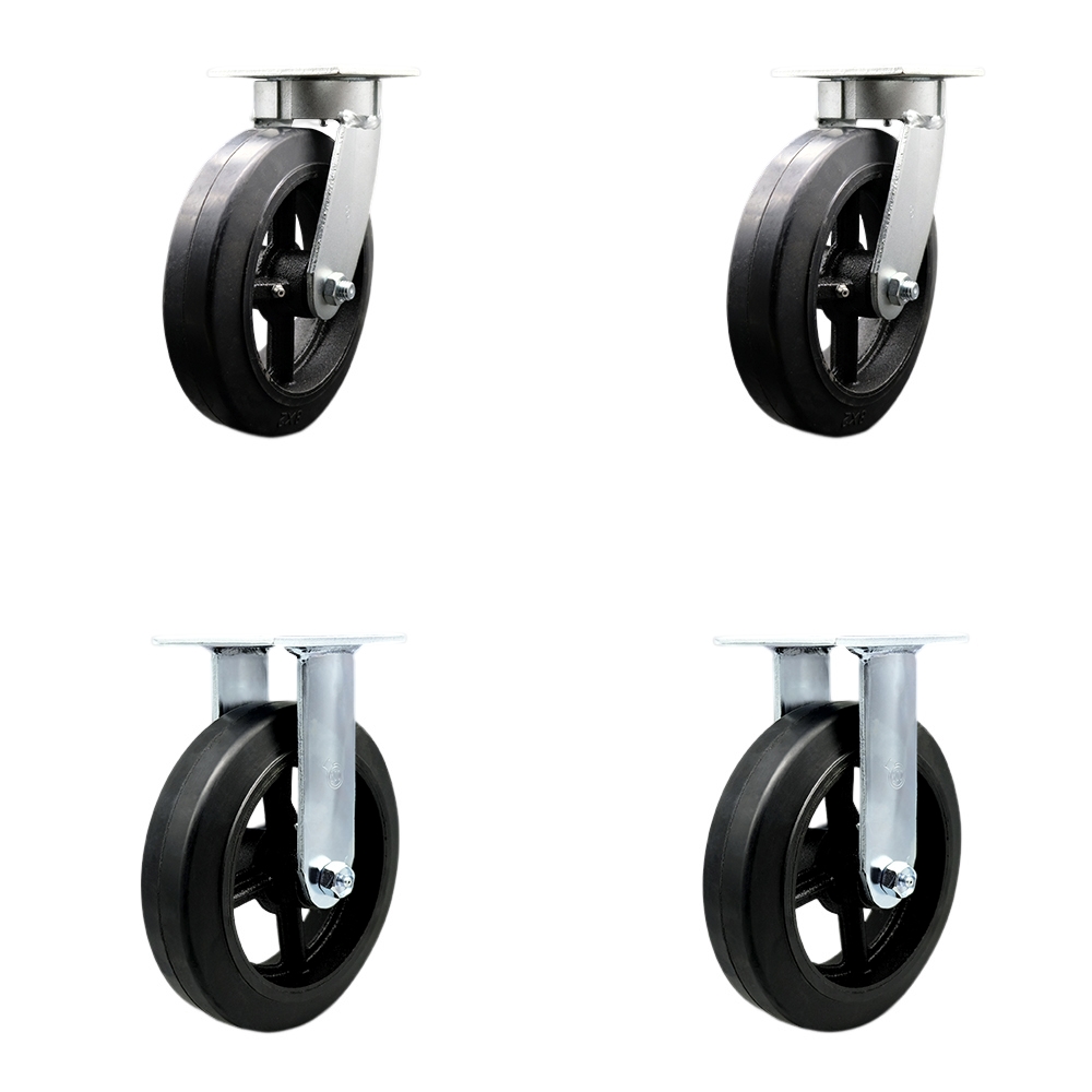 SCC-KP30S820-RSR-2-R-2 Kingpinless Rubber on Cast Iron Swivel Top Plate Caster with 8 x 2 in. Black Wheels - 2000 lbs Total Capacity - Set of 4