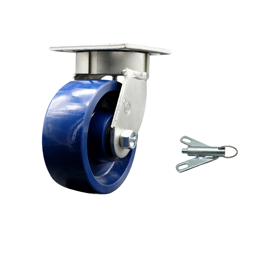 Kingpinless Solid Polyurethane Swivel Top Plate Caster with 5 x 2 in. Blue Wheel & Bolt on Swivel Lock - 1000 lbs Capacity per Caster