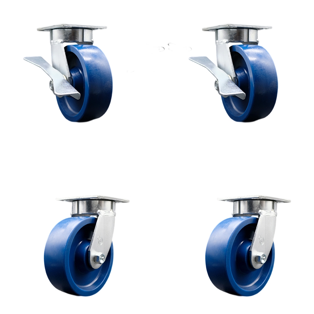 SCC-KP30S620-SPUR-SLB-BSL-2-BSL-2 Kingpinless Solid Polyurethane Swivel Top Plate Caster with 6 x 2 in. Blue Wheels - 4800 lbs Capacity - Set of 4