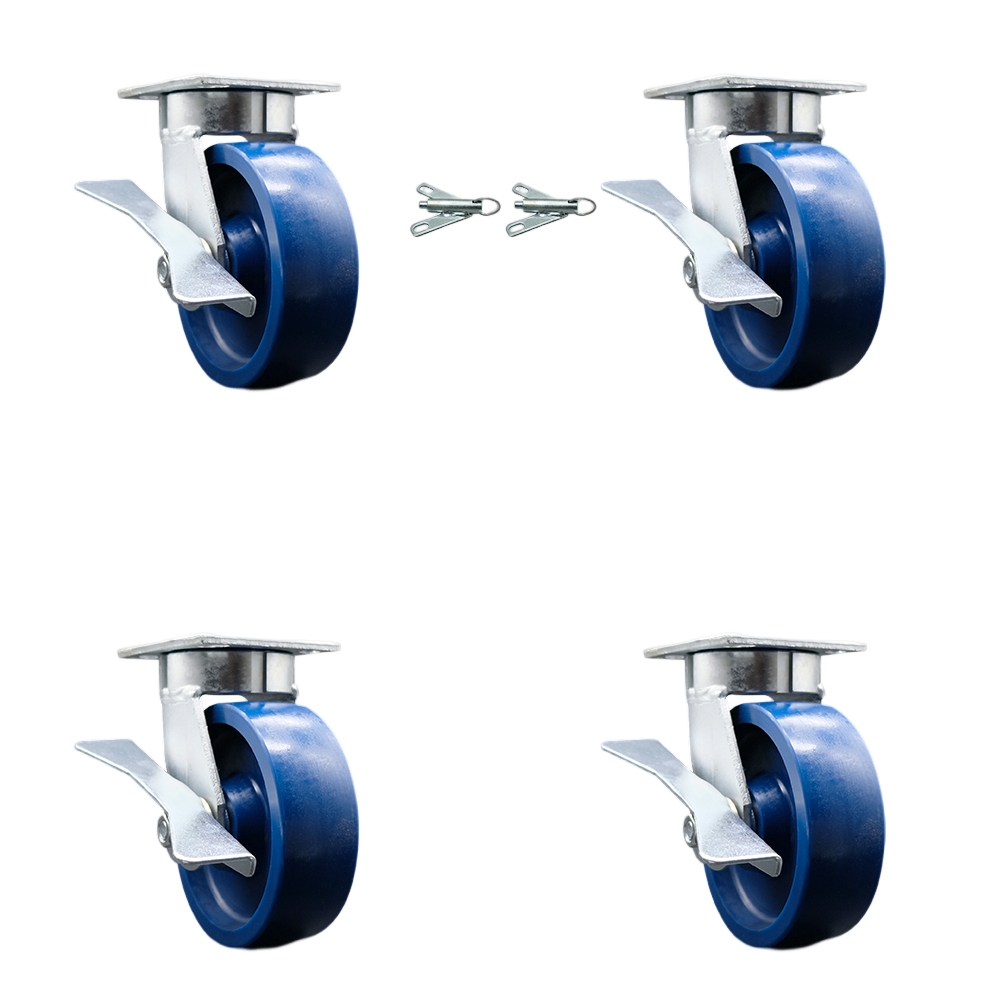 SCC-KP30S620-SPUR-SLB-BSL-2-SLB-2 Kingpinless Solid Polyurethane Swivel Top Plate Caster with 6 x 2 in. Blue Wheels - 4800 lbs Capacity - Set of 4