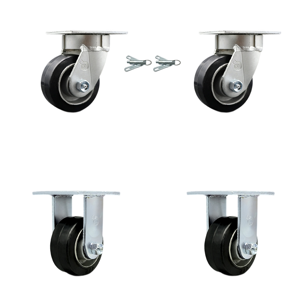 SCC-KP30S420-RAR-BSL-2-R-2 Kingpinless Rubber on Aluminum Swivel Top Plate Caster with 4 x 2 in. Black Wheels - 1600 lbs Total Capacity - Set of 4