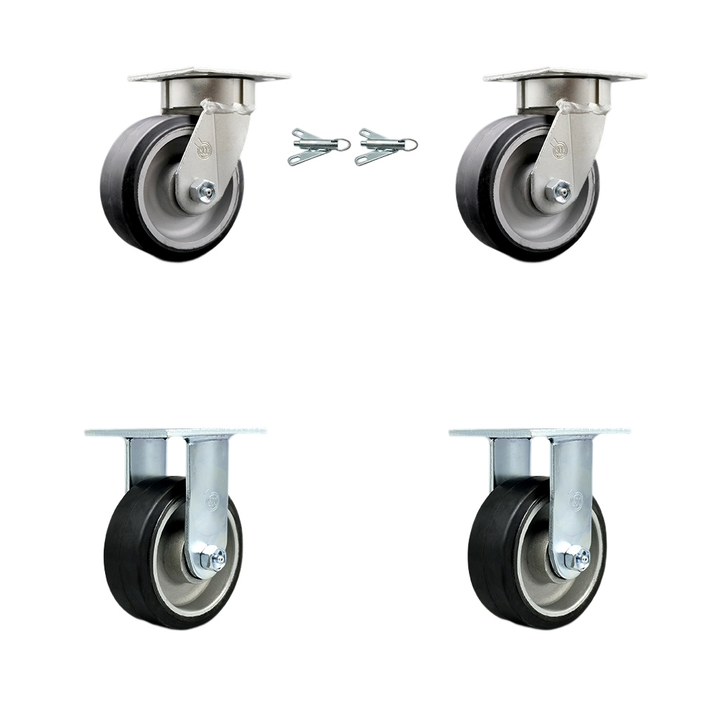 SCC-KP30S520-RAR-BSL-2-R-2 Kingpinless Rubber on Aluminum Swivel Top Plate Caster with 5 x 2 in. Black Wheels - 2000 lbs Total Capacity - Set of 4