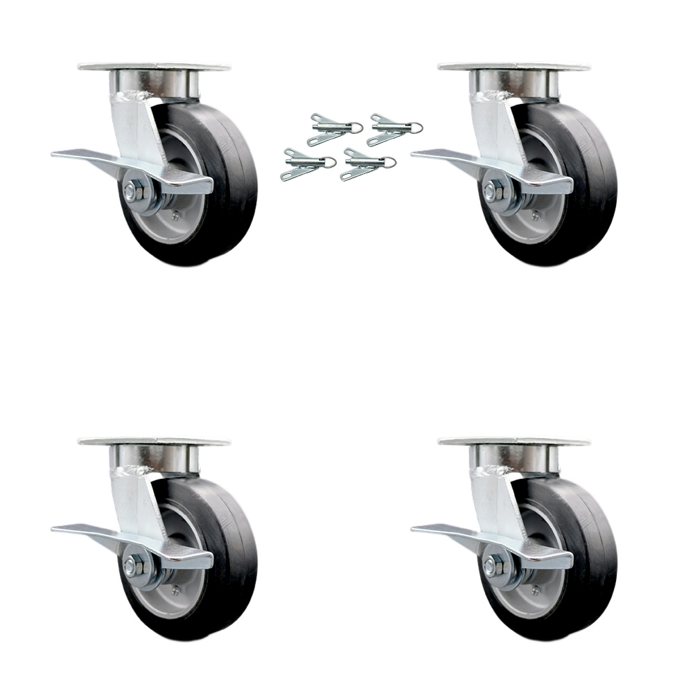 SCC-KP30S620-RAR-SLB-BSL-4 Kingpinless Rubber on Aluminum Swivel Top Plate Caster with 6 x 2 in. Black Wheels - 2200 lbs Total Capacity - Set of 4