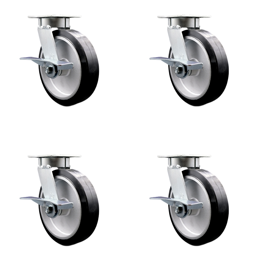 SCC-KP30S820-RAR-SLB-4 Kingpinless Rubber on Aluminum Swivel Top Plate Caster with 8 x 2 in. Black Wheels - 2400 lbs Total Capacity - Set of 4
