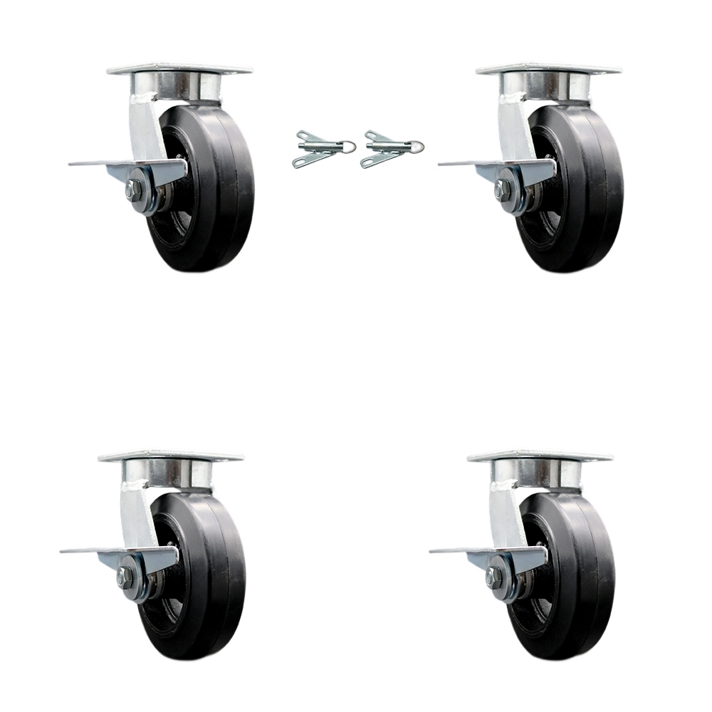 SCC-KP30S620-RSR-SLB-BSL-2-SLB-2 Kingpinless Rubber on Cast Iron Swivel Top Plate Caster with 6 x 2 in. Black Wheels - 1800 lbs Capacity - Set of 4