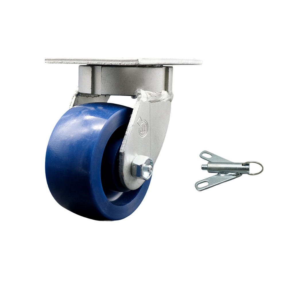 Kingpinless Solid Polyurethane Swivel Top Plate Caster with 4 x 2 in. Blue Wheel & Bolt on Swivel Lock - 700 lbs Capacity per Caster