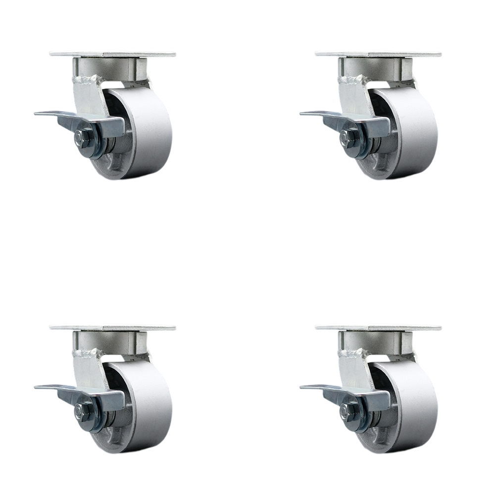 SCC-KP30S420-SSR-SLB-4 Kingpinless Semi Steel Cast Iron Swivel Top Plate Caster with 4 x 2 in. Silver Wheels - 4000 lbs Total Capacity - Set of 4