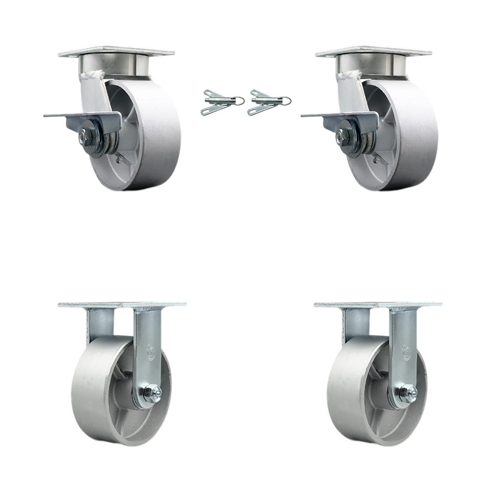 Kingpinless Semi Steel Cast Iron Swivel Top Plate Caster with 5 x 2 in. Silver Wheels - 4000 lbs Total Capacity - Set of 4