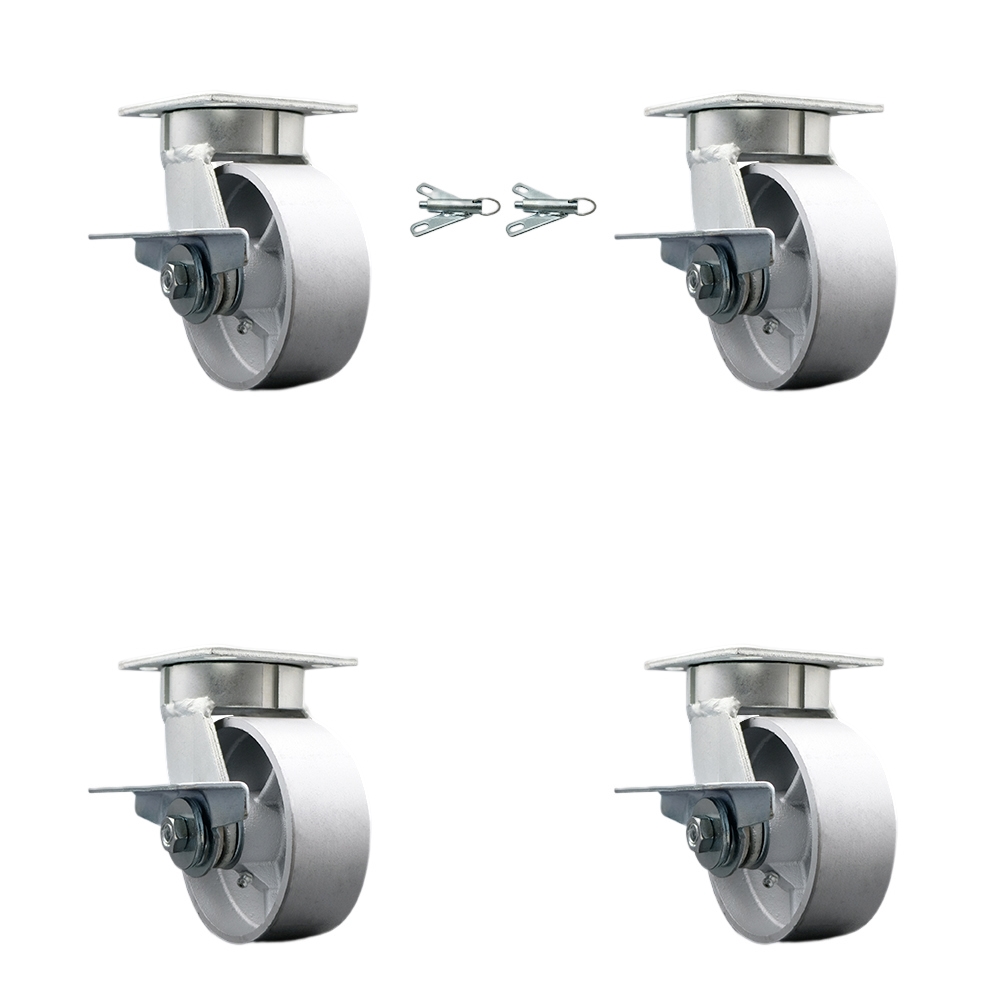 SCC-KP30S520-SSR-SLB-BSL-2-SLB-2 Kingpinless Semi Steel Cast Iron Swivel Top Plate Caster with 5 x 2 in. Silver Wheels - 4000 lbs Capacity - Set of 4