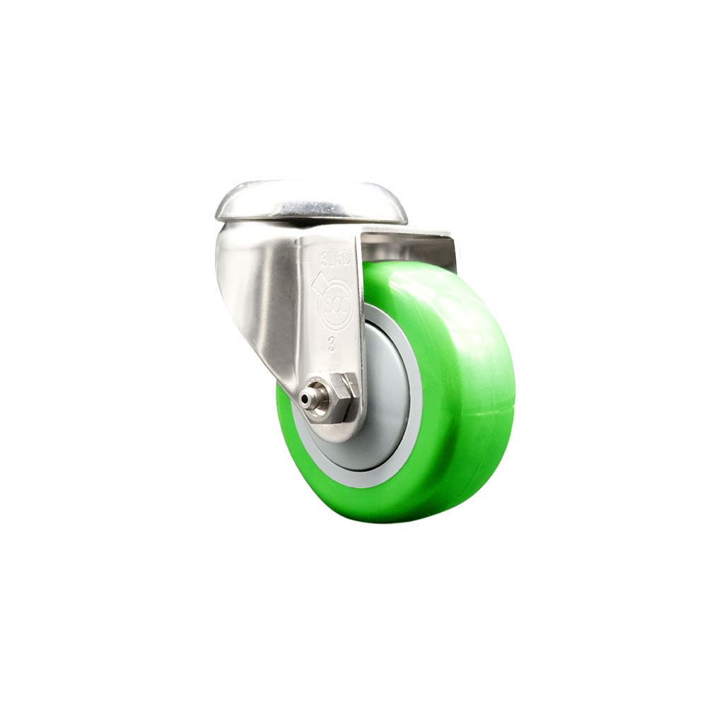 SCC-SS316BH20S3514-PPUB-GRN Polyurethane Swivel Bolt Hole Caster with 3.5 in. Green Caster Wheel - 316 Stainless Steel Caster