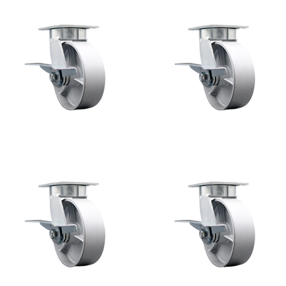 SCC-KP30S620-SSR-SLB-4 Kingpinless Semi Steel Cast Iron Swivel Top Plate Caster with 6 x 2 in. Silver Wheels - 4800 lbs Total Capacity - Set of 4