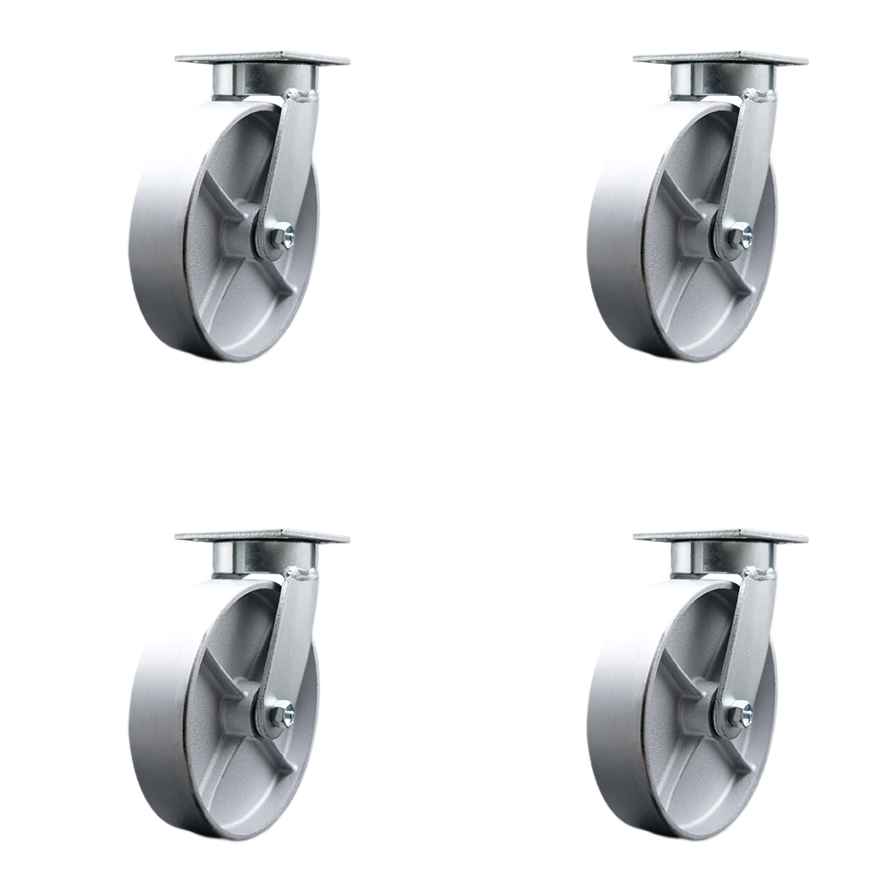SCC-KP30S820-SSR-4 Kingpinless Semi Steel Cast Iron Swivel Top Plate Caster with 8 x 2 in. Silver Wheels - 5000 lbs Total Capacity - Set of 4