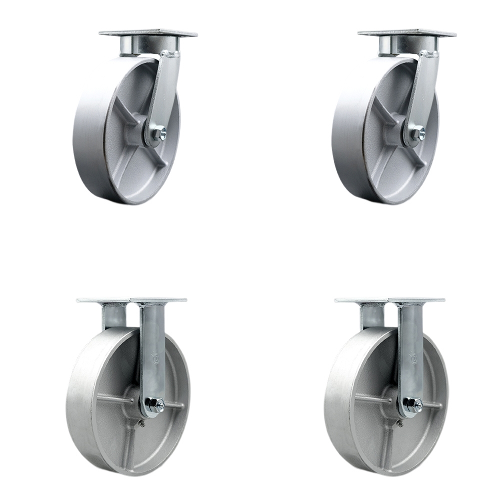 SCC-KP30S820-SSR-BSL-2-R-2 Kingpinless Semi Steel Cast Iron Swivel Top Plate Caster with 8 x 2 in. Silver Wheels - 5000 lbs Total Capacity - Set of 4