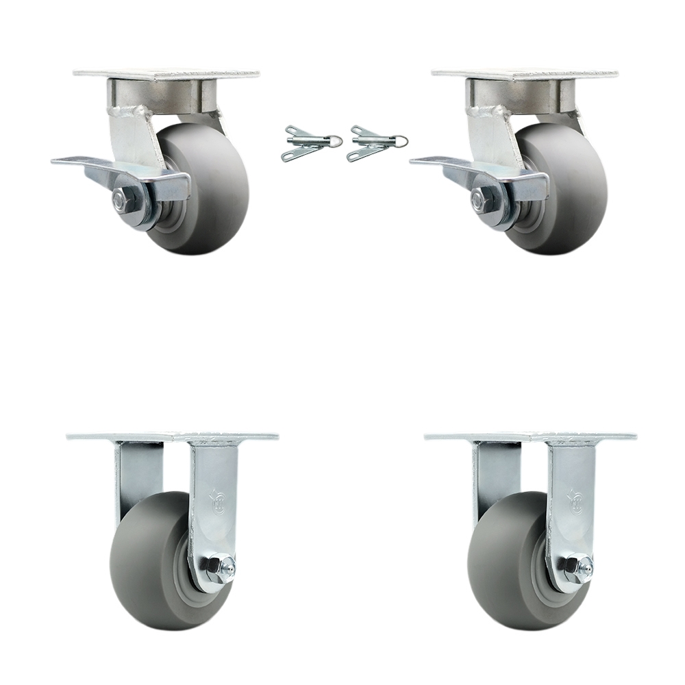 Kingpinless Thermo Rubber Donut Tread Swivel Top Plate Caster with 4 x 2 in. Gray Wheels - 1200 lbs Capacity - Set of 4