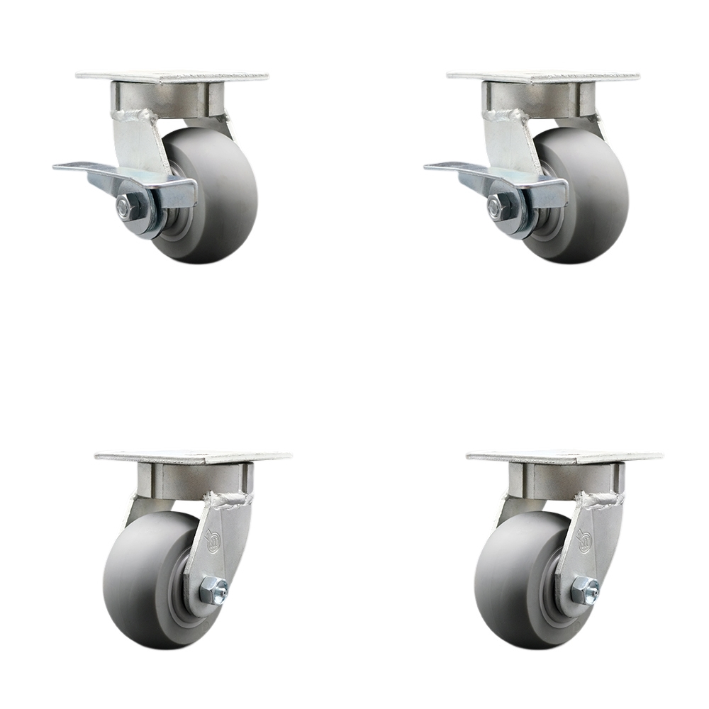 Kingpinless Thermo Rubber Donut Tread Swivel Top Plate Caster with 4 x 2 in. Gray Wheels - 1200 lbs Capacity - Set of 4