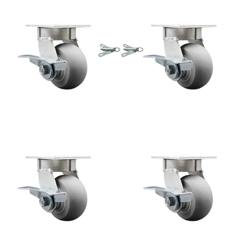 Kingpinless Thermo Rubber Donut Tread Swivel Top Plate Caster with 4 x 2 in. Gray Wheels - 1200 lbs Capacity - Set of 4