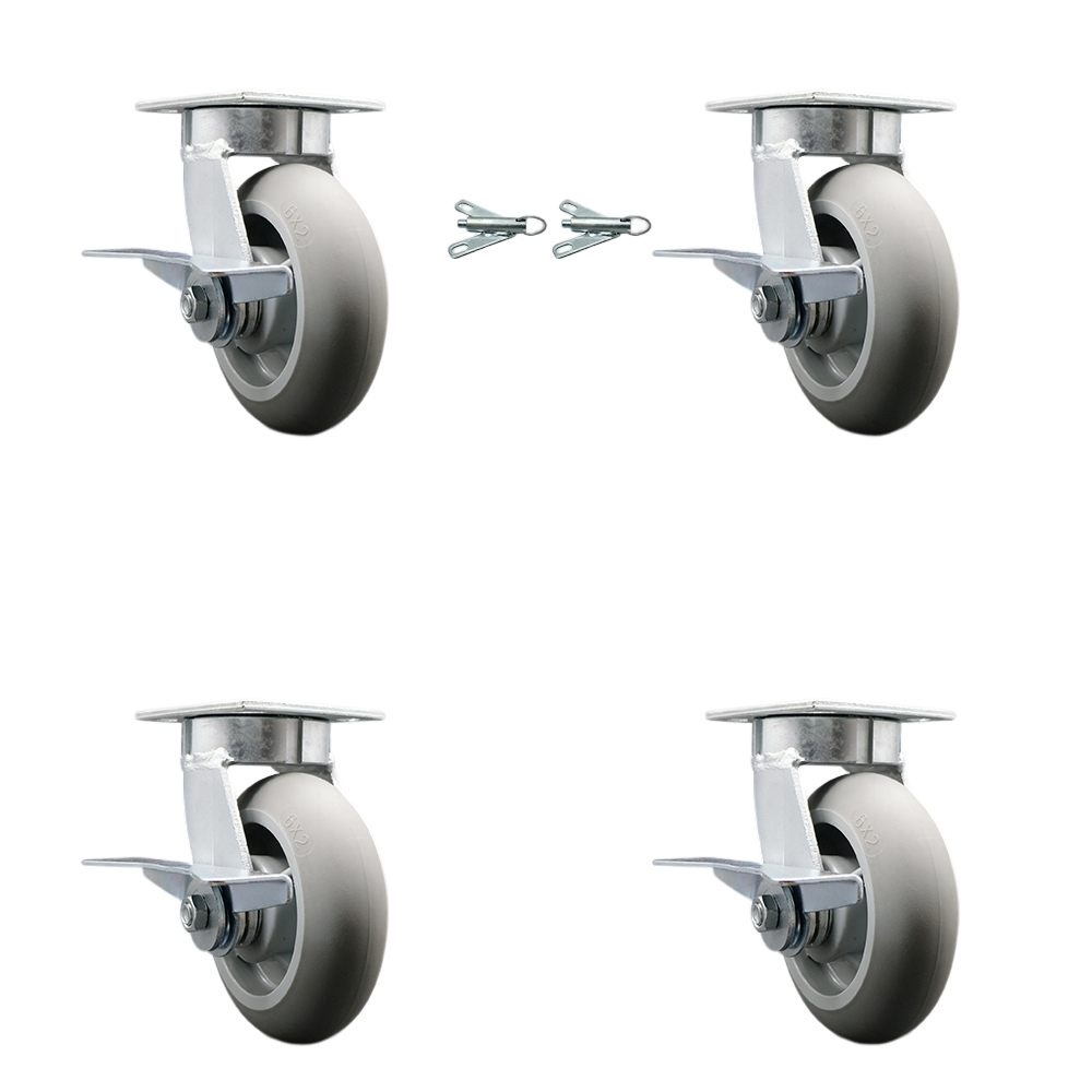 Kingpinless Thermo Rubber Donut Tread Swivel Top Plate Caster with 6 x 2 in. Gray Wheels - 2000 lbs Capacity - Set of 4