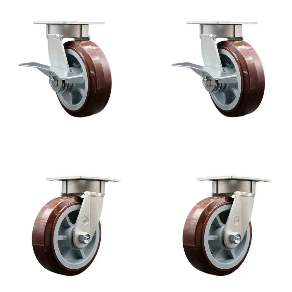 SCC-KP30S620-PPUR-SLB-BSL-2-BSL-2 Kingpinless Poly on Polyolefin Swivel Top Plate Caster with 6 x 2 in. Maroon Wheels - 3600 lbs Capacity - Set of 4
