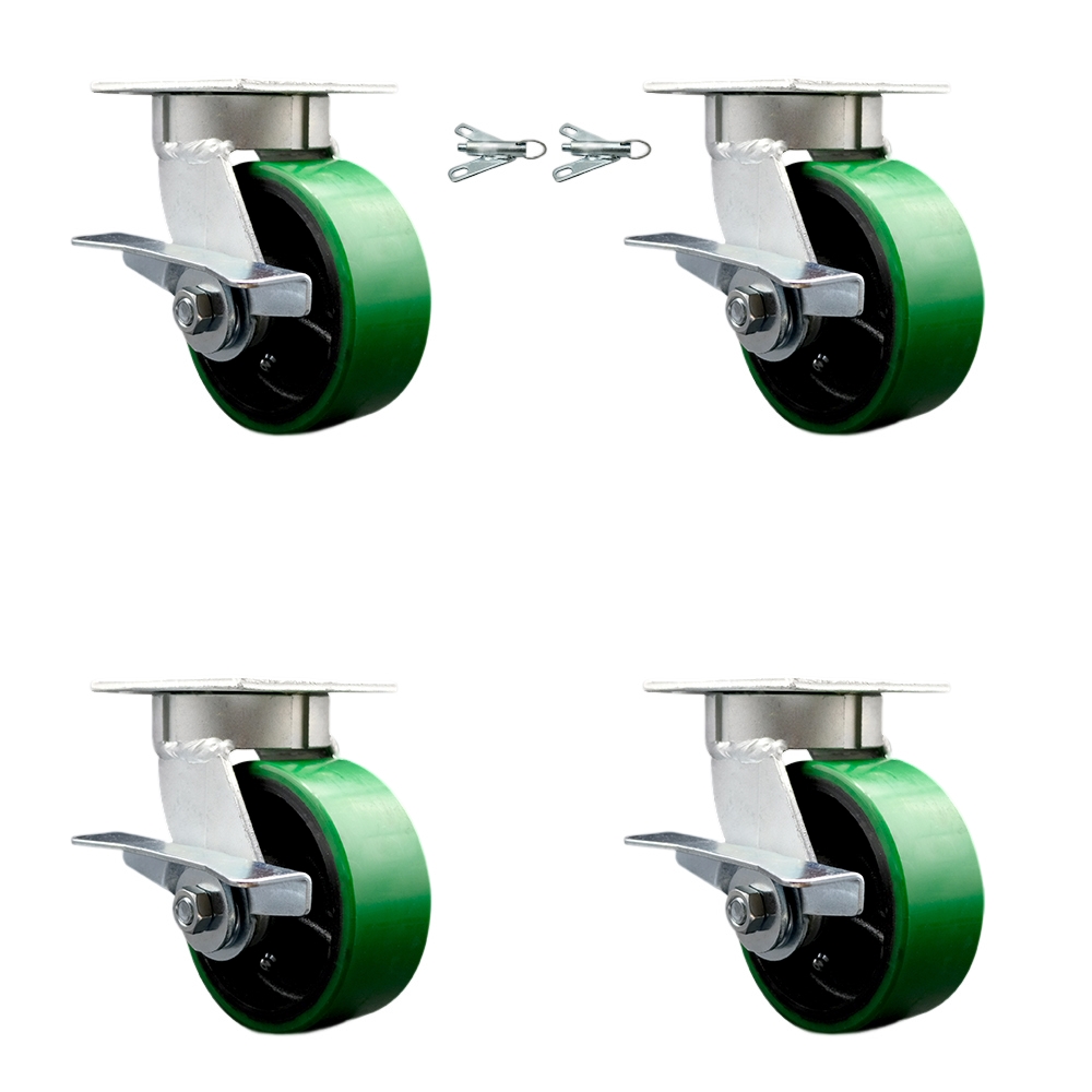 SCC-KP30S520-PUR-GB-SLB-BSL-2-SLB-2 Kingpinless Poly on Cast Iron Swivel Top Plate Caster with 5 x 2 in. Green Wheels - 3600 lbs Capacity - Set of 4