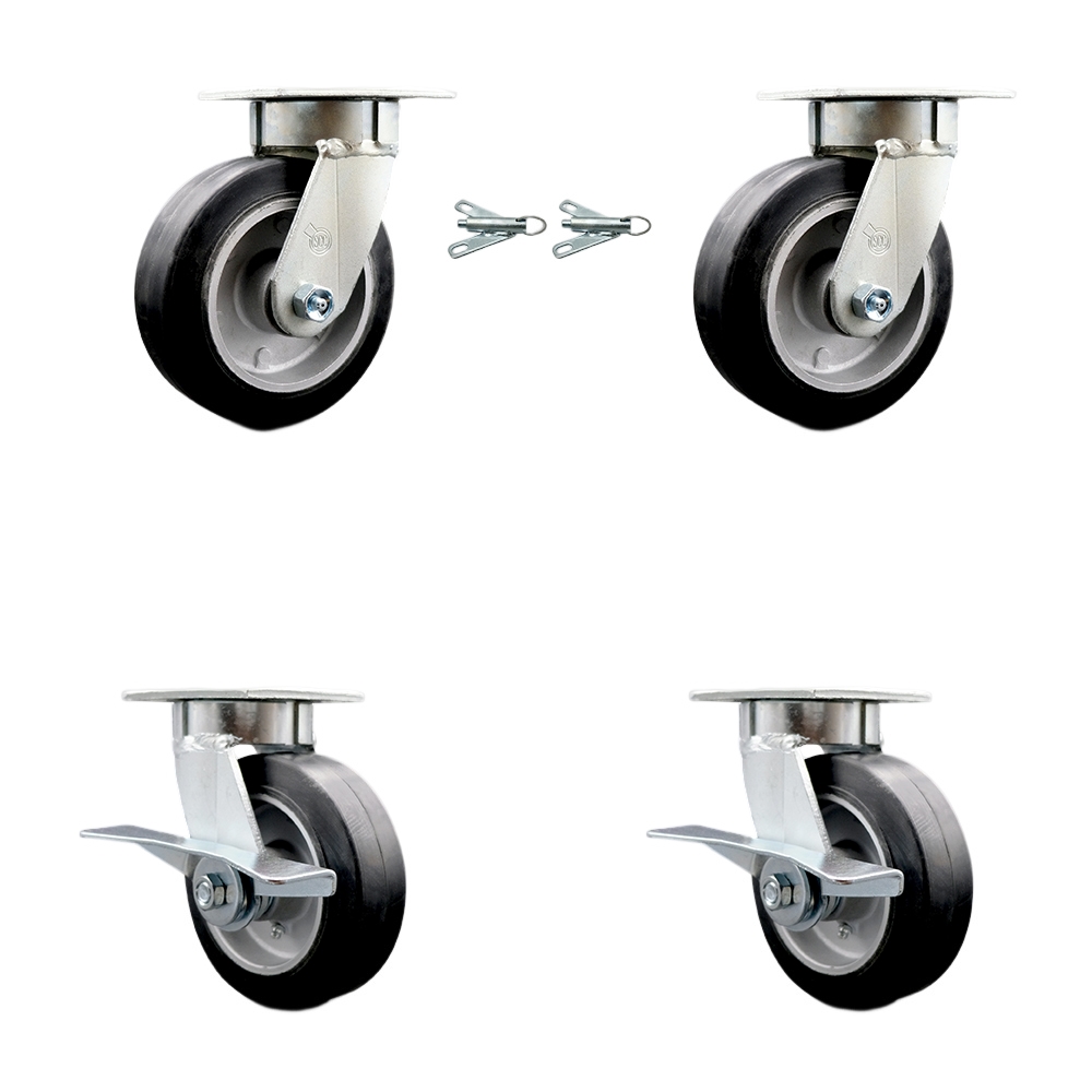 SCC-KP30S620-RAR-BSL-2-SLB-2 Kingpinless Rubber on Aluminum Swivel Top Plate Caster with 6 x 2 in. Black Wheels - 2200 lbs Total Capacity - Set of 4