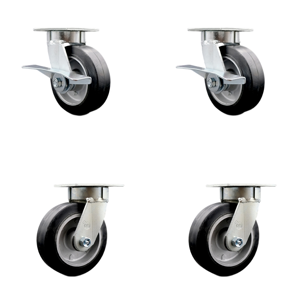SCC-KP30S620-RAR-SLB-BSL-2-BSL-2 Kingpinless Rubber on Aluminum Swivel Top Plate Caster with 6 x 2 in. Black Wheels - 2200 lbs Capacity - Set of 4